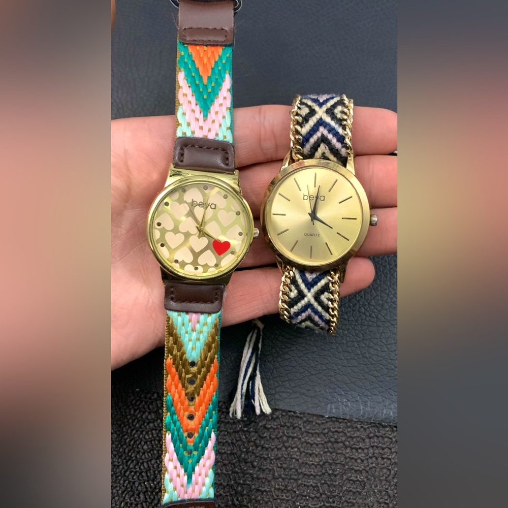 2 Beya Quartz ladies watches w/ new batteries Hemp band
